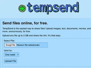 Screenshot sito: TempSend