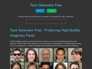 Screenshot sito: Face Generator Free