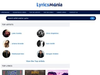 Screenshot sito: Lyricsmania