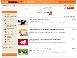 Screenshot sito: Animali aaannunci