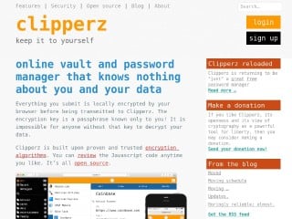 Screenshot sito: Clipperz