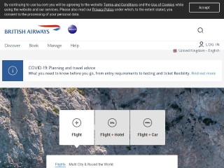 Screenshot sito: British Airways