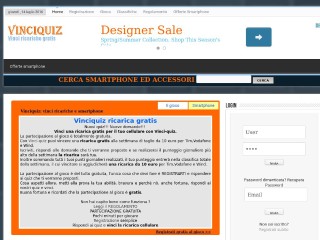 Screenshot sito: Vinci Quiz