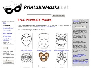 Screenshot sito: PrintableMasks