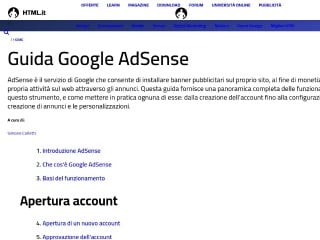 Screenshot sito: Guida a Google AdSense
