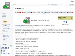 Screenshot sito: TestDisk