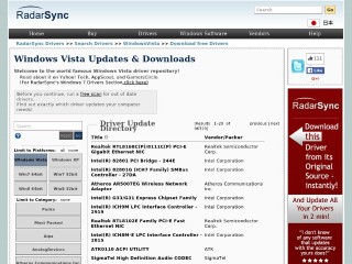 Screenshot sito: Radarsync Vista Drivers