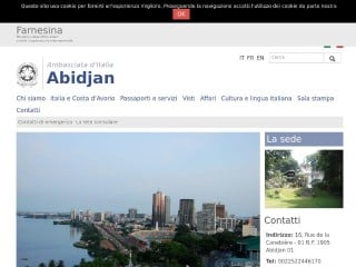 Screenshot sito: Ambasciata italiana in Costa d'Avorio