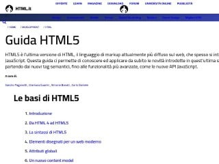 Screenshot sito: Guida a Html5