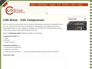 Screenshot sito: CSS Drive compressor