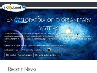 Screenshot sito: Exoplanet