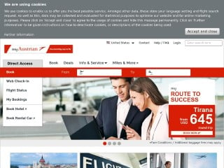 Screenshot sito: Austrian Airlines