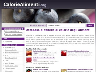 Screenshot sito: Calorie Alimenti