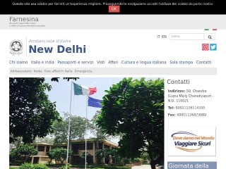 Screenshot sito: Ambasciata italiana in India