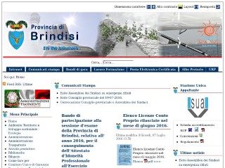 Screenshot sito: Provincia di Brindisi