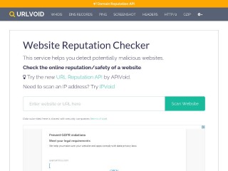 Screenshot sito: Urlvoid
