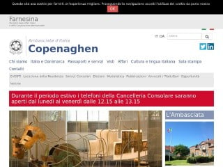 Screenshot sito: Ambasciata italiana in Danimarca
