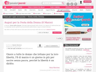 Screenshot sito: Festa della donna pensieriparole.it