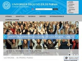 Screenshot sito: Università degli Studi di Parma