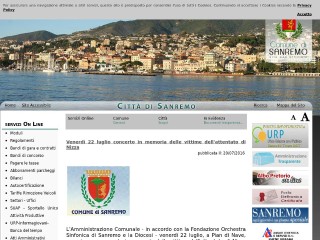 Screenshot sito: Comune di Sanremo