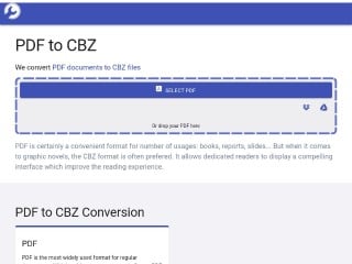Screenshot sito: Pdf to Cbz