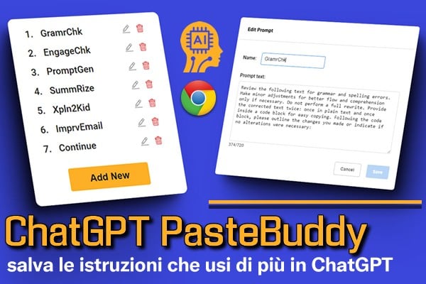 ChatGPT PasteBuddy: salva le istruzioni che usi di più in ChatGPT