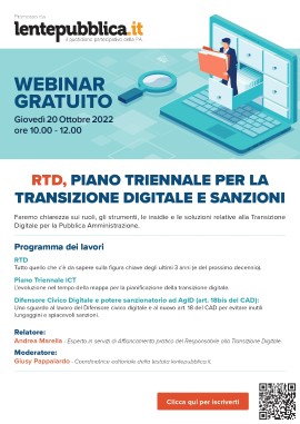 RTD, Piano triennale per la transizione digitale e sanzioni: Webinar Gratuito