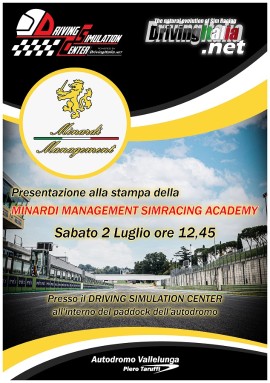 Minardi Management Simracing Academy: presentazione il 2 Luglio al Driving Simulation Center Vallelunga