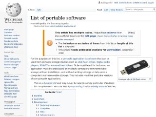Screenshot sito: List of portable applications