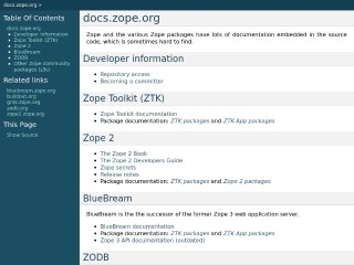 Screenshot sito: Zope Docs