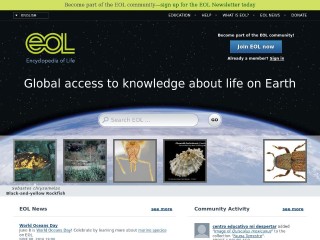 Screenshot sito: Encyclopedia of Life