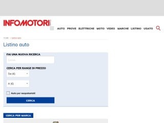 Screenshot sito: Infomotori.com Listini