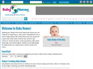 Screenshot sito: Babynames.com