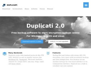 Screenshot sito: Duplicati