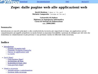 Screenshot sito: Zope: dalle pagine web alle applicazioni web