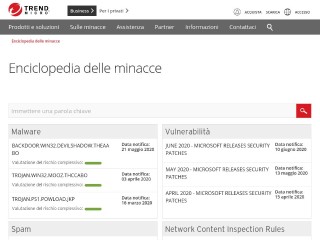 Screenshot sito: Enciclopedia delle minacce
