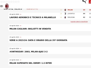 Screenshot sito: Milan