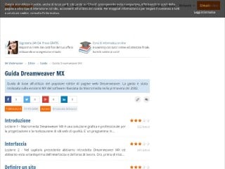 Screenshot sito: Guida a Dreamweaver MX