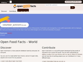 Screenshot sito: Open Food Facts