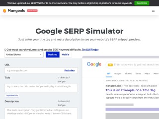 Screenshot sito: Google SERP Simulator