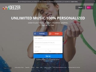 Screenshot sito: Deezer