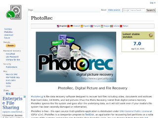 Screenshot sito: PhotoRec