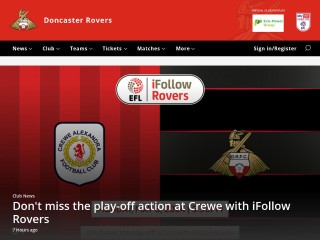 Screenshot sito: Doncaster Rovers