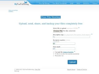 Screenshot sito: My Free File Hosting