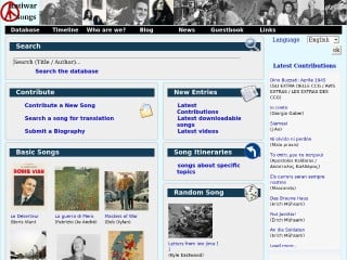 Screenshot sito: Antiwarsongs.org