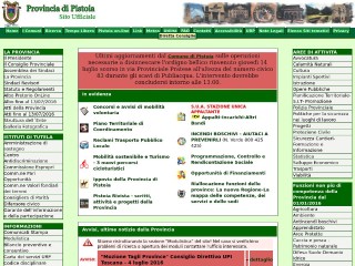 Screenshot sito: Provincia di Pistoia