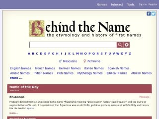 Screenshot sito: Behind The Name