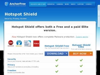 Screenshot sito: Hotspot Shield