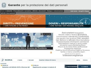 Screenshot sito: Garante Privacy