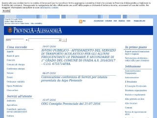 Screenshot sito: Provincia di Alessandria